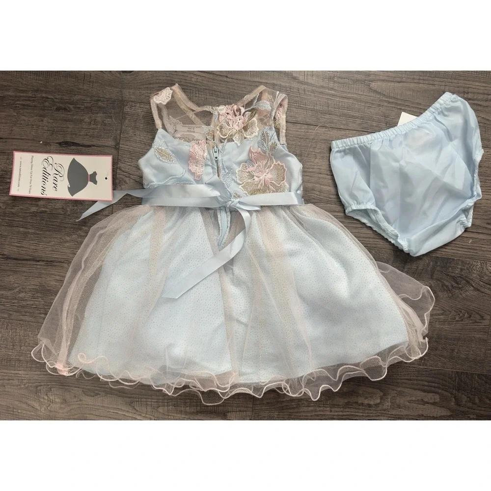 Rare Editions Baby Girl's 2-Piece Embroidered Rhinestone Fanciful Dress 6-9 Mont
